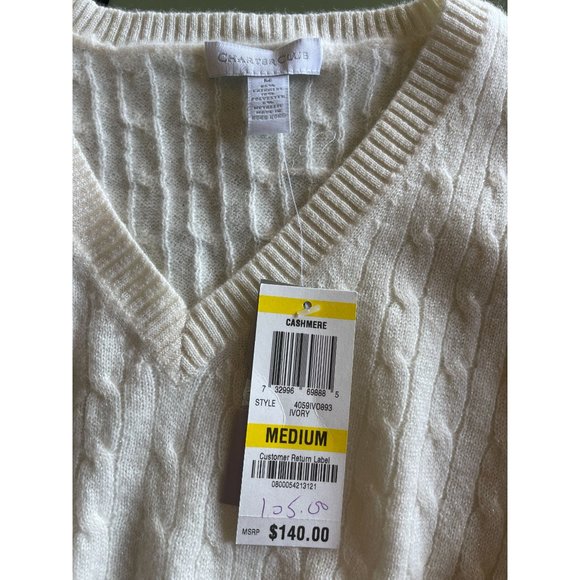 NWT Macy's Charter Club 100% Cashmere Sweater Ivory Size M - Picture 3 of 8